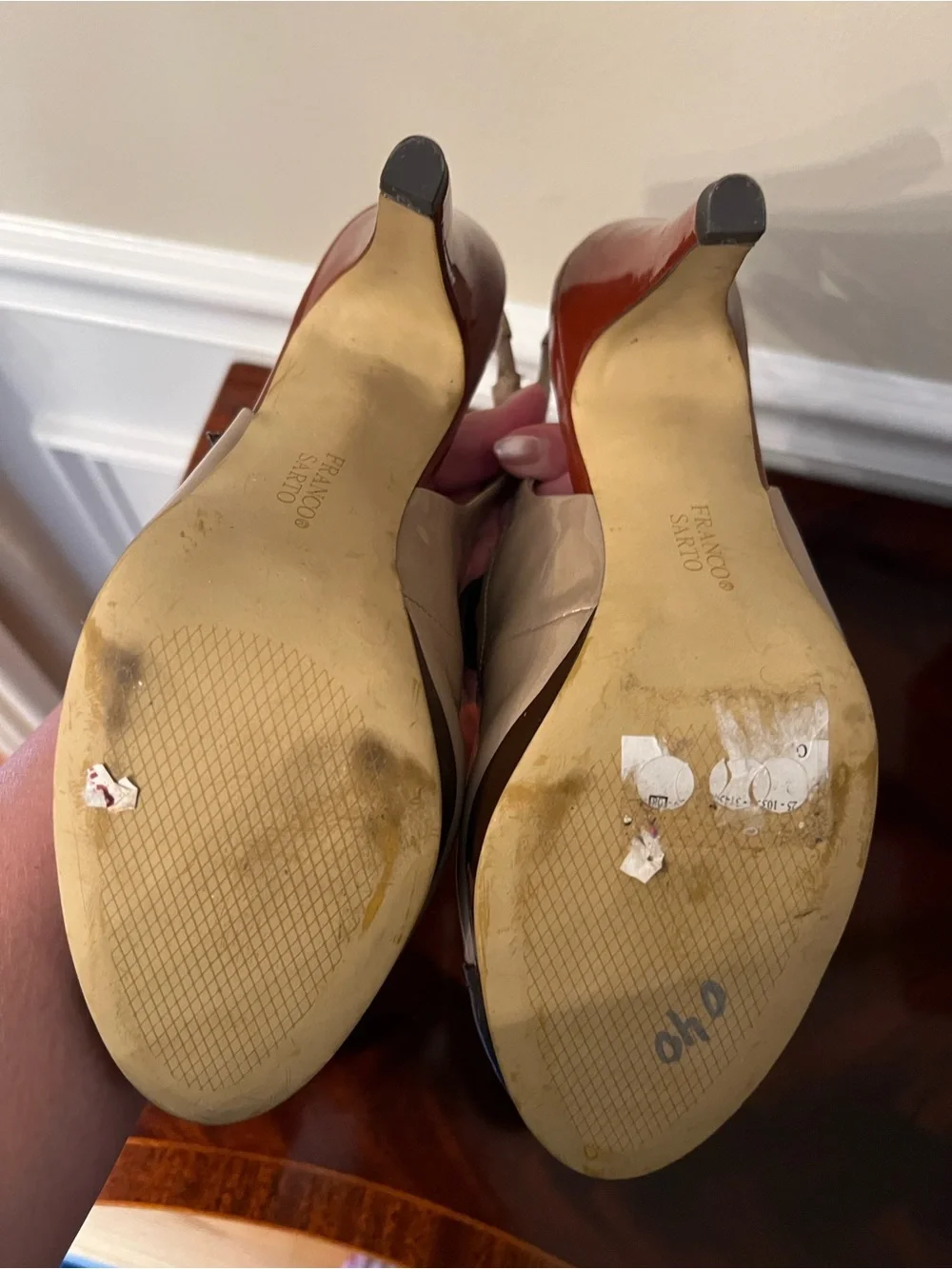 Franco Sarto Color Block Beige and Brown Slingback Pumps Unique Size 9M